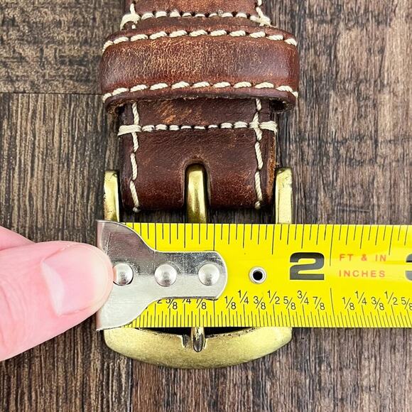 VTG Ralph Lauren Chaps Leather Belt Contrast Stitching Distressed Size 42 Brown - Picture 13 of 16